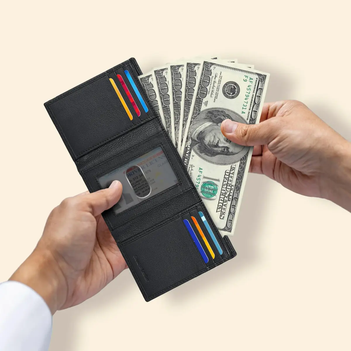 Oak Leathers Trifold Wallet RFID Blocking Slim with ID Window, Classic Black 1.27 cm (1 inch) - view 4
