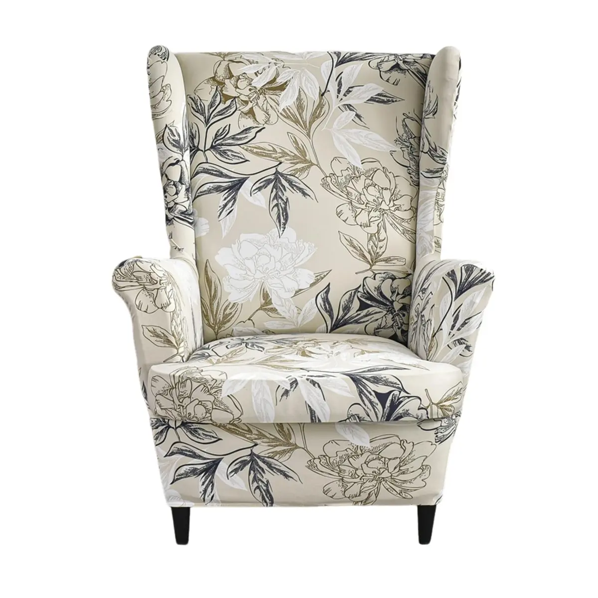 CRFATOP Wingback Chair Covers 2-Piece Set Floral Print Stretchable Armchair Slipcovers for Living Room - main product image