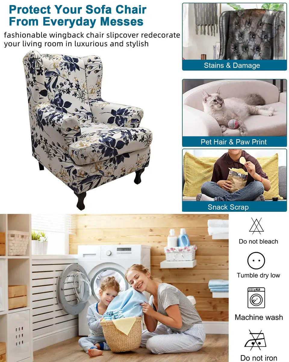 CRFATOP Wingback Chair Covers 2-Piece Set | Stretch Floral Armchair Slipcovers for Living Room - view 5