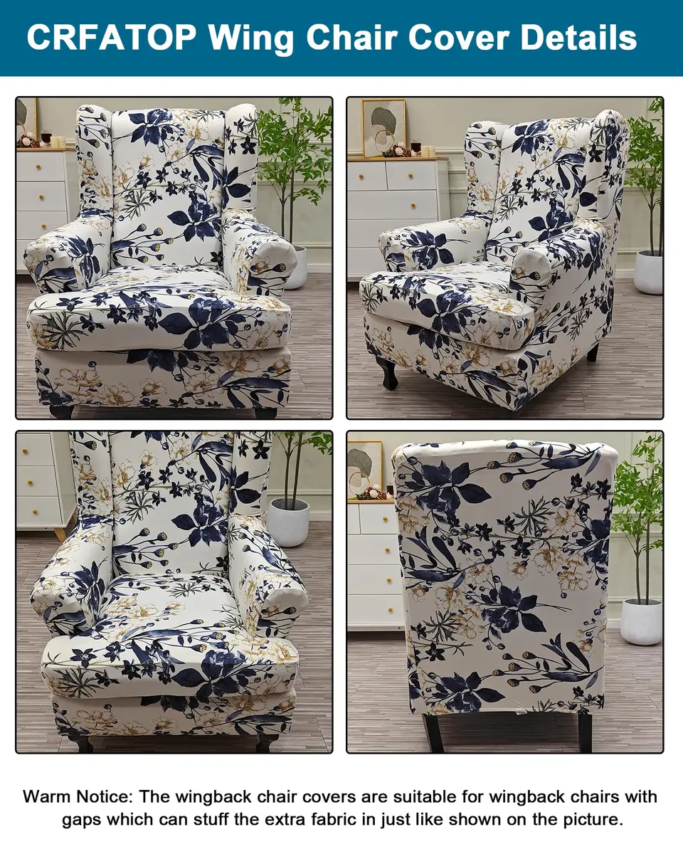 CRFATOP Wingback Chair Covers 2-Piece Set | Stretch Floral Armchair Slipcovers for Living Room - view 3