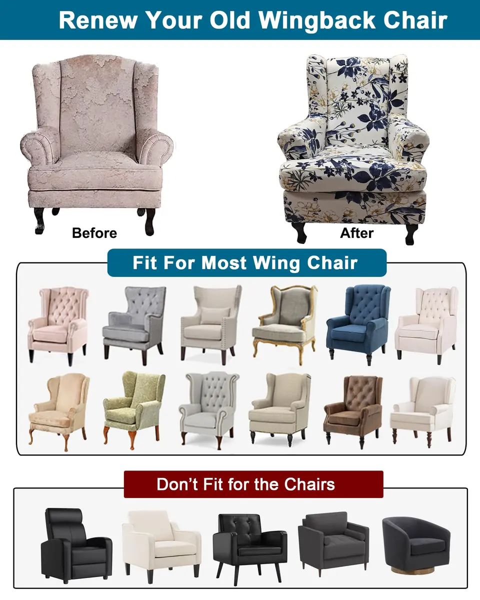CRFATOP Wingback Chair Covers 2-Piece Set | Stretch Floral Armchair Slipcovers for Living Room - view 4