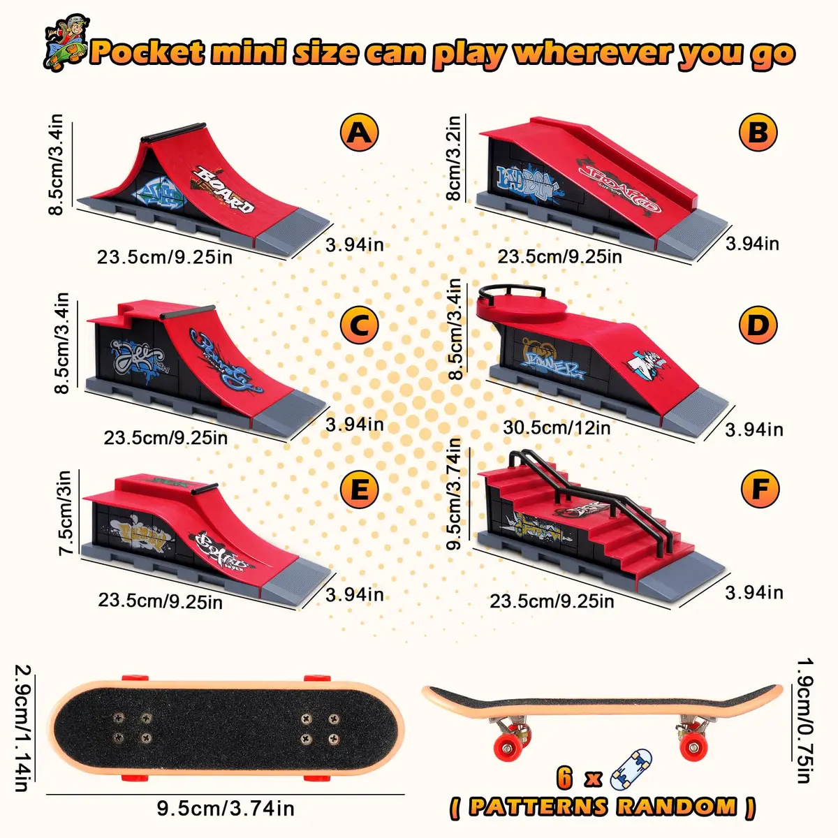 RNGODO Finger Skateboard Ramps Set, 6 in 1 Skatepark Deck for Training, Kids & Adults | Complete Mini Skate Toy - view 2