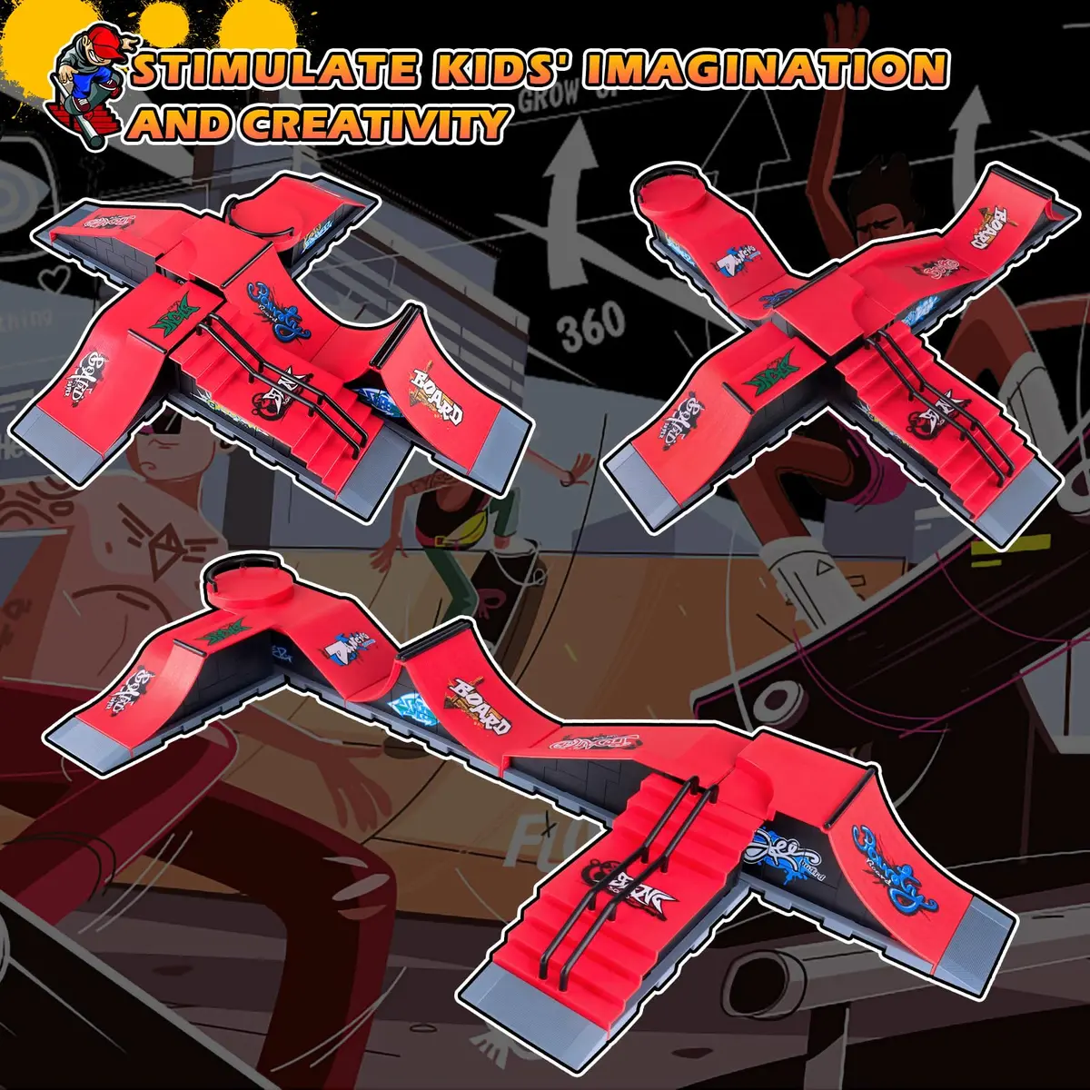 RNGODO Finger Skateboard Ramps Set, 6 in 1 Skatepark Deck for Training, Kids & Adults | Complete Mini Skate Toy - view 3