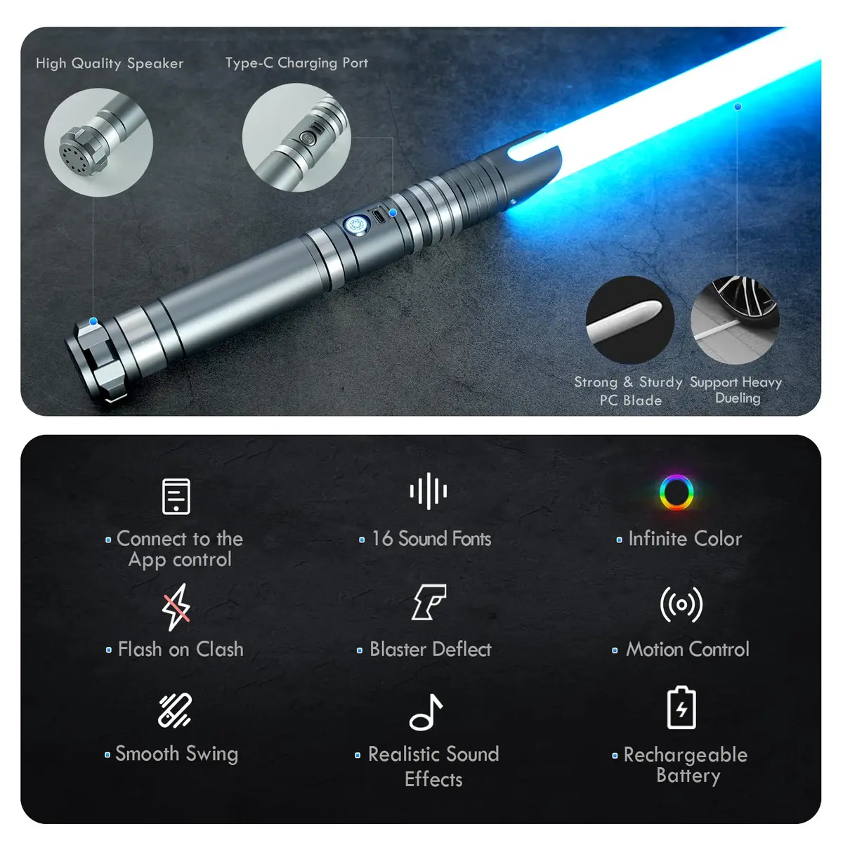 DAMIENSABER RGB3.0 Light Saber for Adults | Motion Control, 16 Sound Fonts, Infinite Color, Heavy Dueling, Rechargeable - view 2