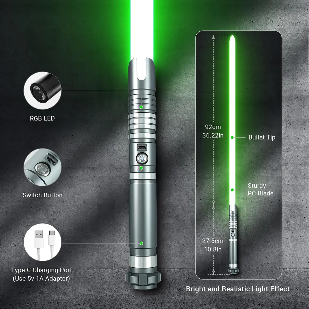 DAMIENSABER RGB3.0 Light Saber for Adults | Motion Control, 16 Sound Fonts, Infinite Color, Heavy Dueling, Rechargeable - view 3