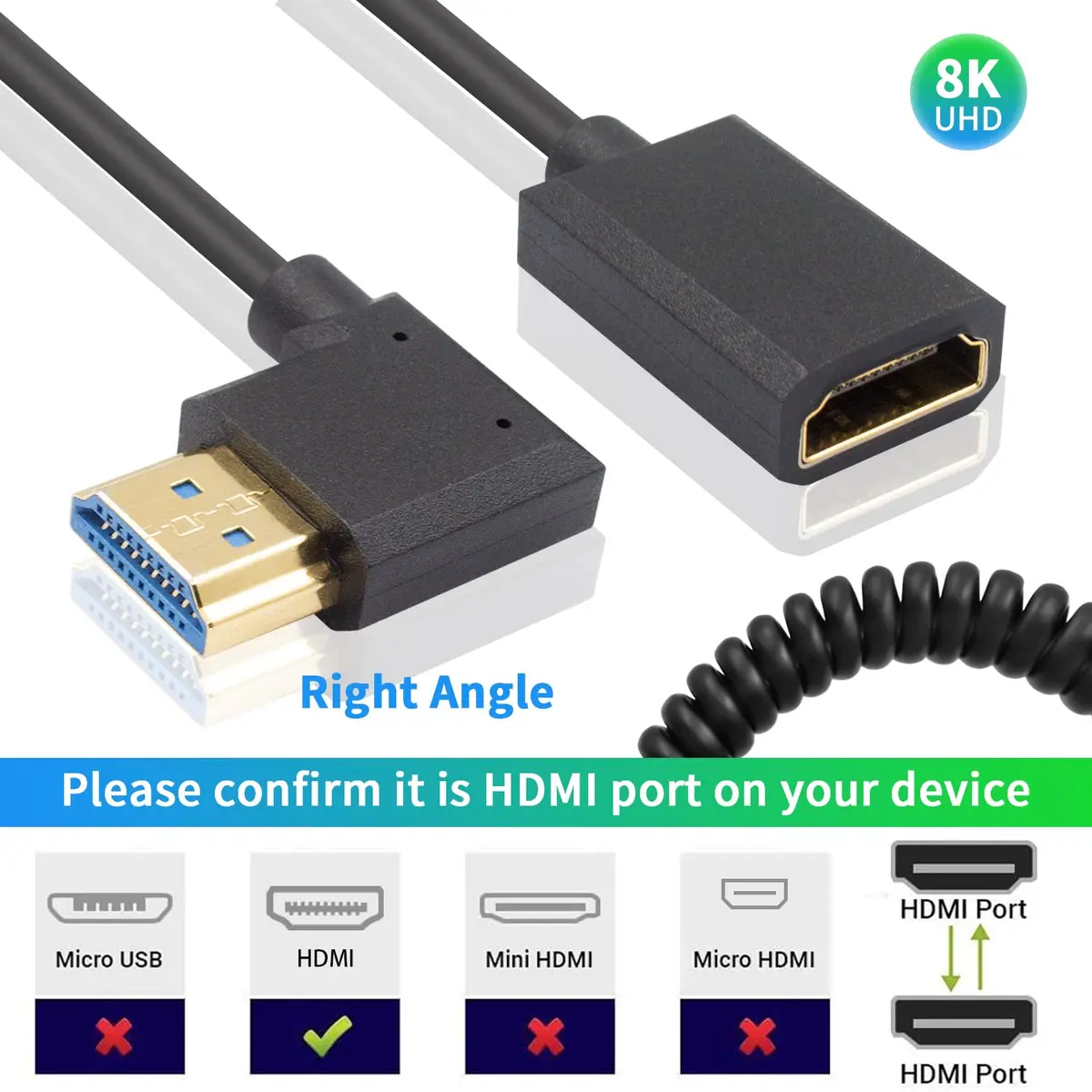Duttek 8K HDMI Extender Cable 1.2M | Ultra Thin 48Gbps Coiled HDMI 2.1 Cable, Compatible with MacBook Pro, PS5, Xbox Series X - view 3
