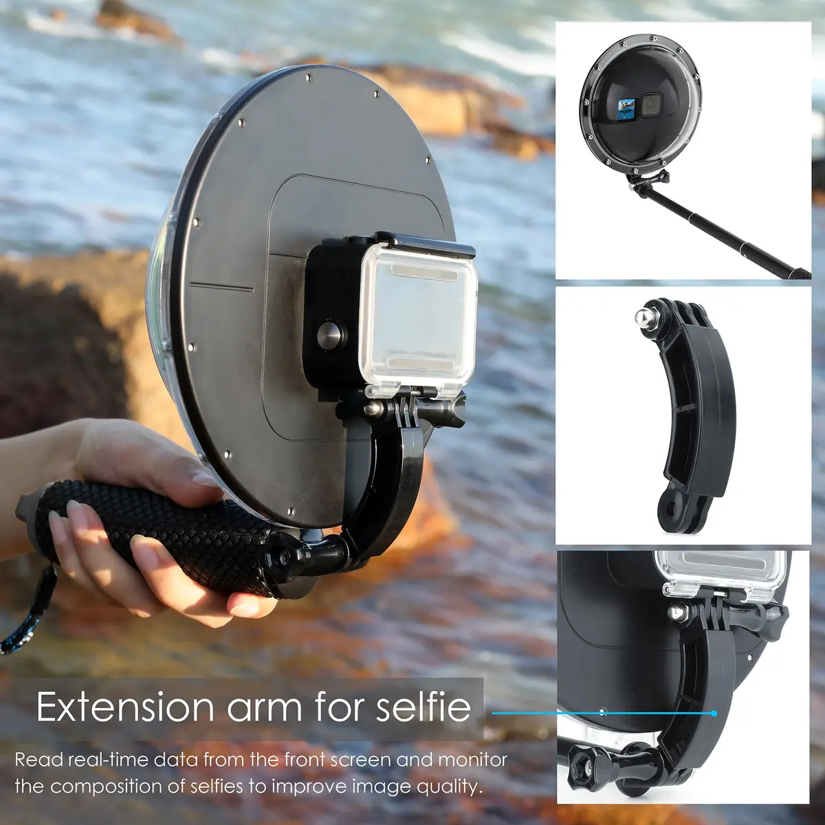 YALLSAME Underwater Dome Port for GoPro Hero 13 12 11 10 9 Black with Floating Hand Grip & Shutter Lever | 45m (147ft) Depth Rated - view 7