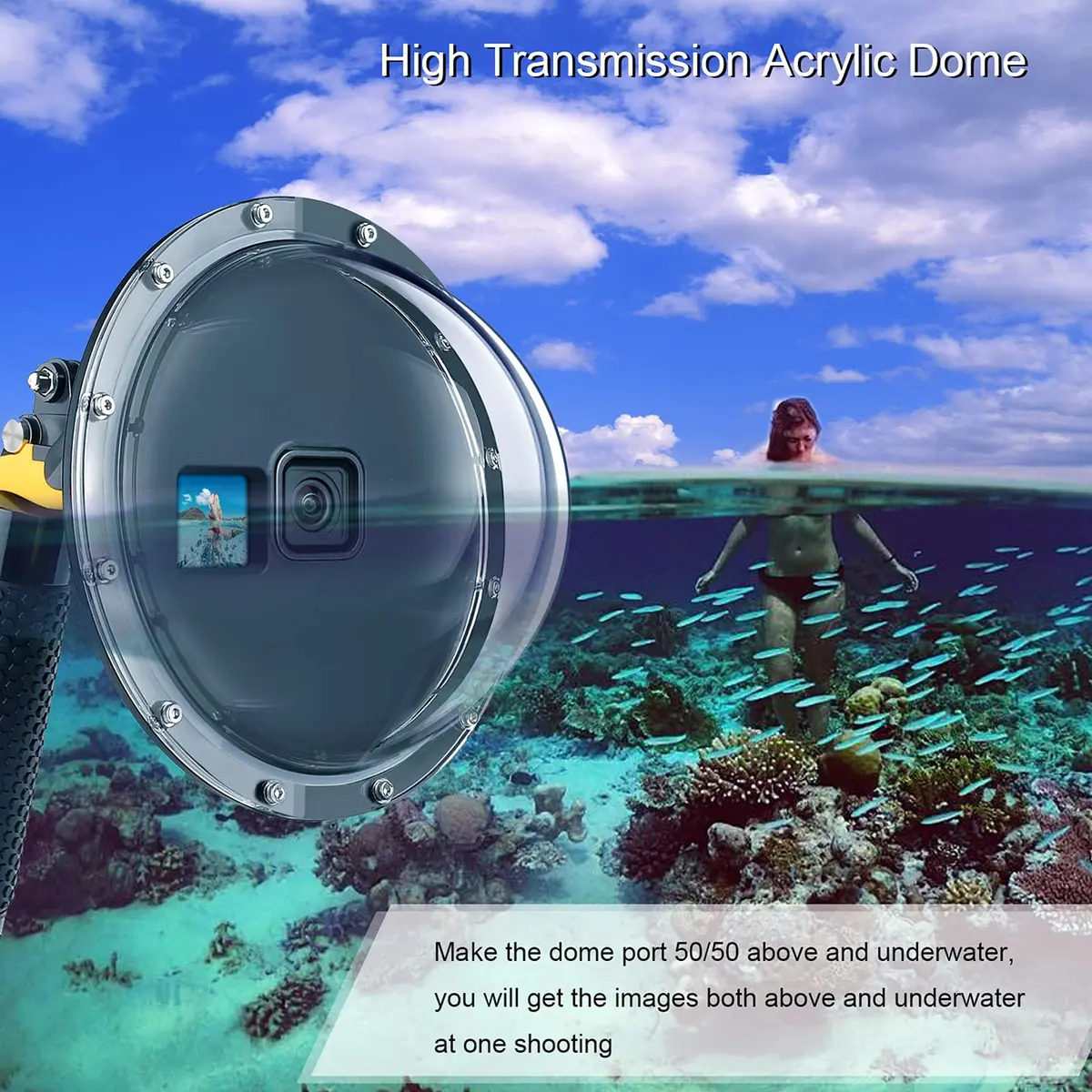 YALLSAME Underwater Dome Port for GoPro Hero 13 12 11 10 9 Black with Floating Hand Grip & Shutter Lever | 45m (147ft) Depth Rated - view 8