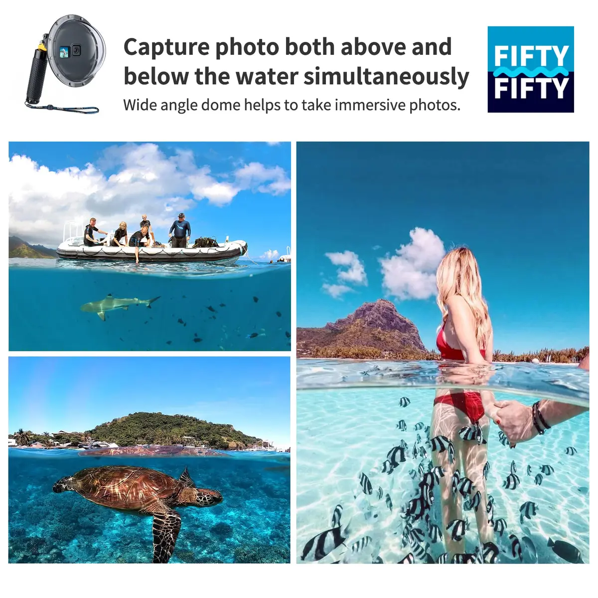 YALLSAME Underwater Dome Port for GoPro Hero 13 12 11 10 9 Black with Floating Hand Grip & Shutter Lever | 45m (147ft) Depth Rated - view 2