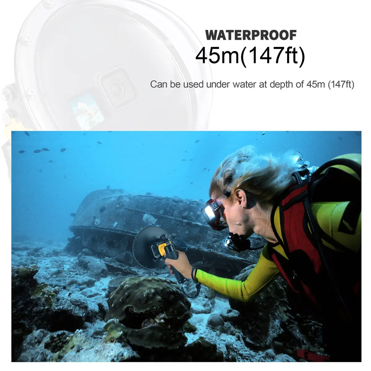 YALLSAME Underwater Dome Port for GoPro Hero 13 12 11 10 9 Black with Floating Hand Grip & Shutter Lever | 45m (147ft) Depth Rated - view 4
