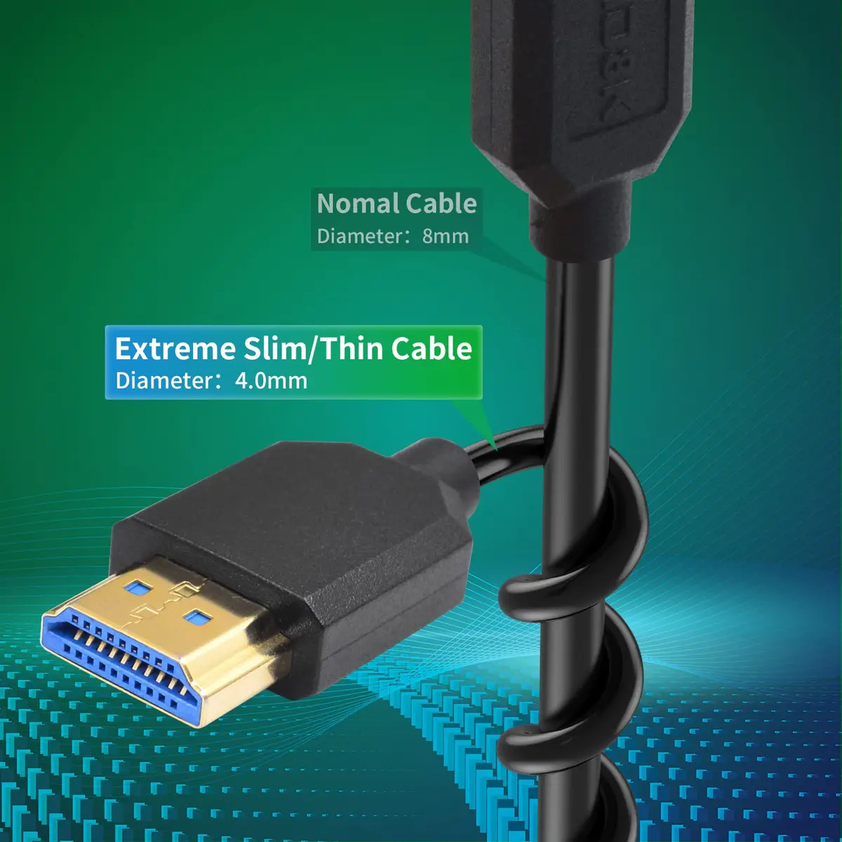 Duttek 8K Coiled HDMI Cable 1.2m (4ft) | 48Gbps Ultra Thin Right Angle Male to Male for 8K@60Hz & 4K@120Hz - view 2
