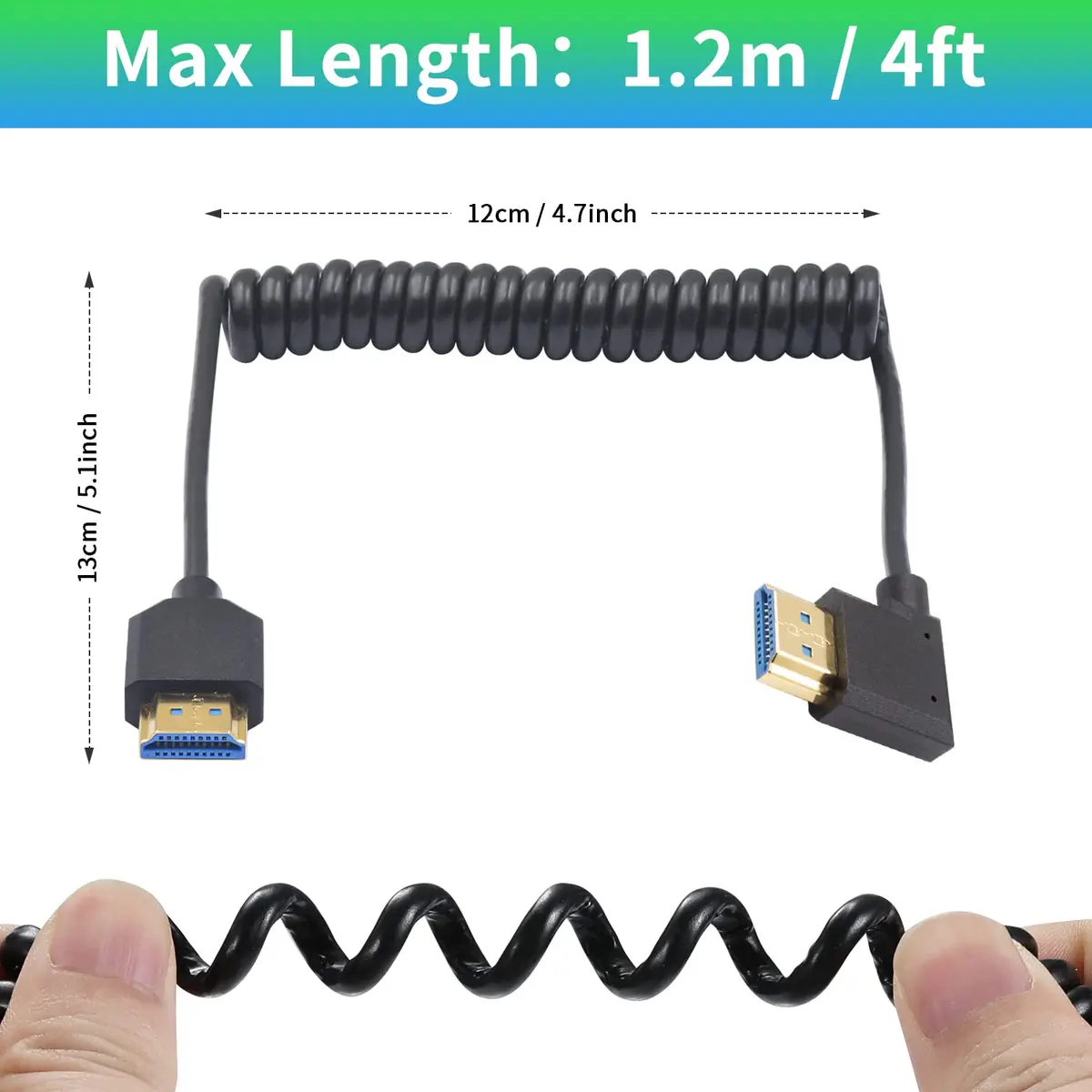 Duttek 8K Coiled HDMI Cable 1.2m (4ft) | 48Gbps Ultra Thin Right Angle Male to Male for 8K@60Hz & 4K@120Hz - view 3
