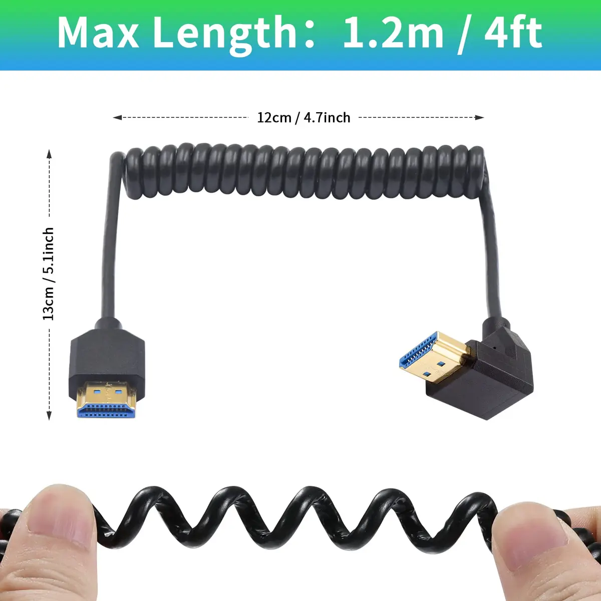 Duttek 8K HDMI Coiled Cable 1.2m (4ft) | Down Angled Male-to-Male, 48Gbps High Speed for 4K@120Hz/8K@60Hz - view 3
