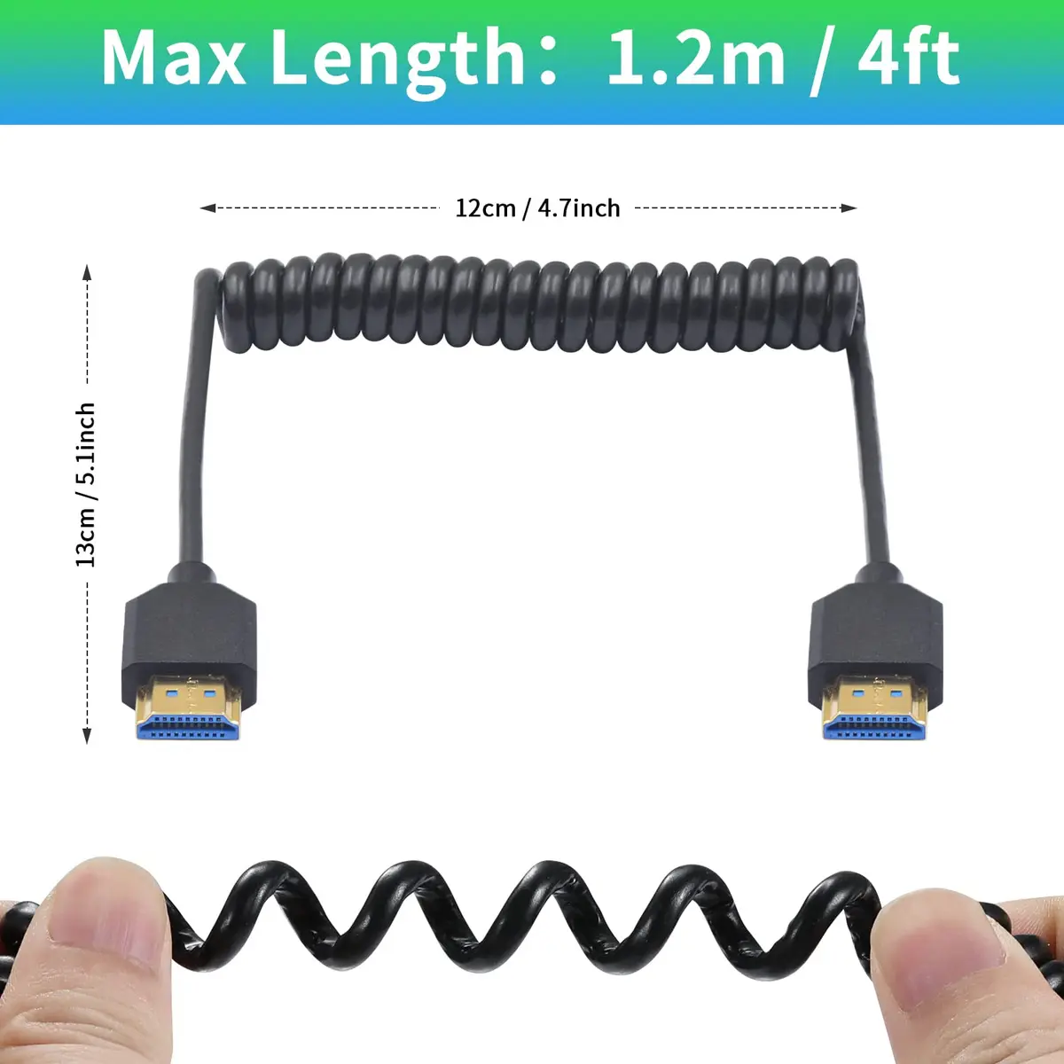 Duttek 8K HDMI Coiled Cable 1.2m (4 ft) | Ultra Thin Retractable HDMI 2.1 Cable for PS5, Xbox Series X/S, RTX 4080, ATOMOS Ninja V - view 5