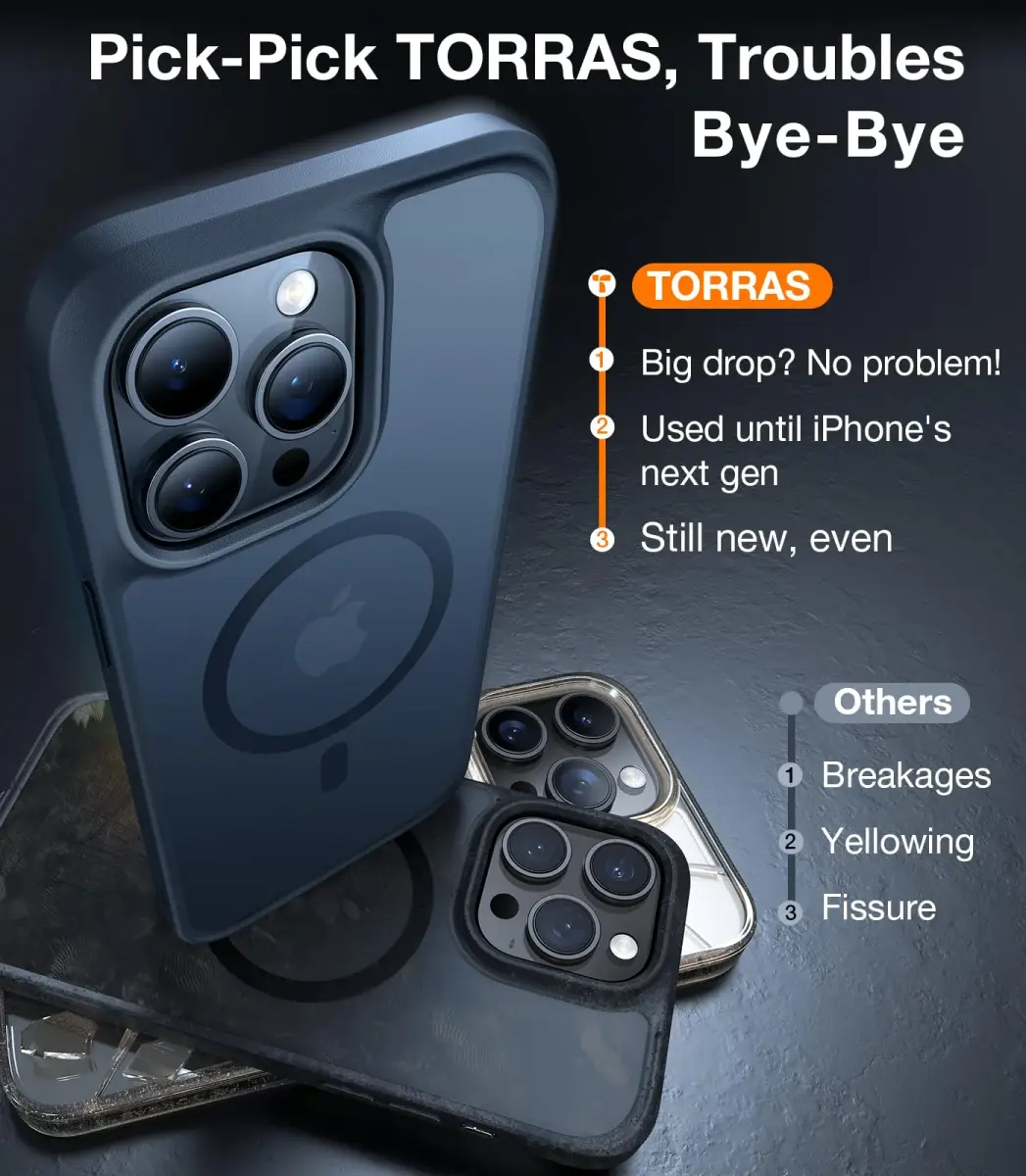 TORRAS Magnetic Shockproof Case for iPhone 14 Pro Max | Translucent Black, 6.7 inch - view 6