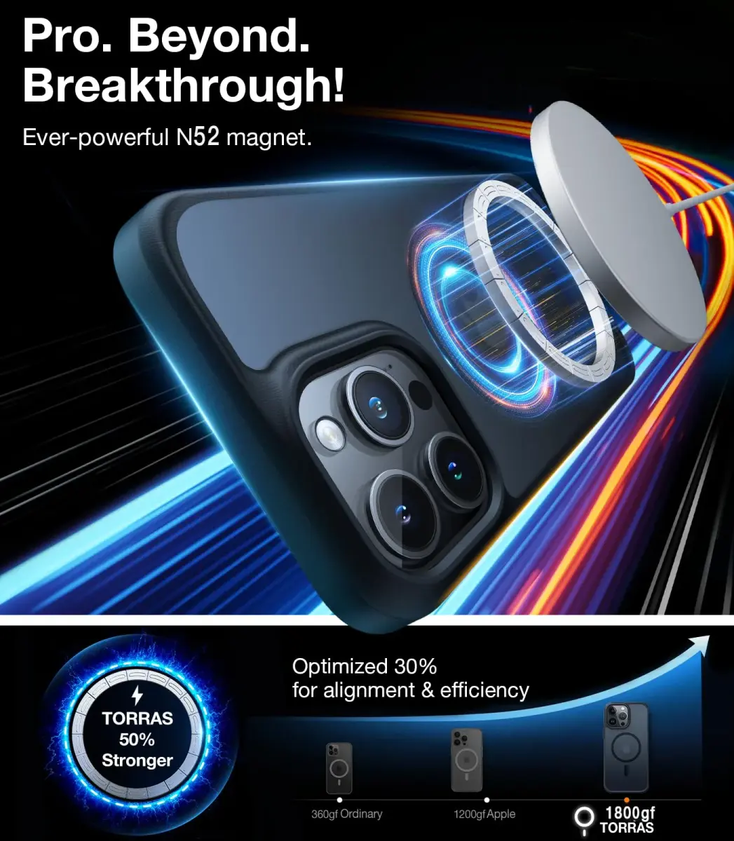 TORRAS Magnetic Shockproof Case for iPhone 14 Pro Max | Translucent Black, 6.7 inch - view 2