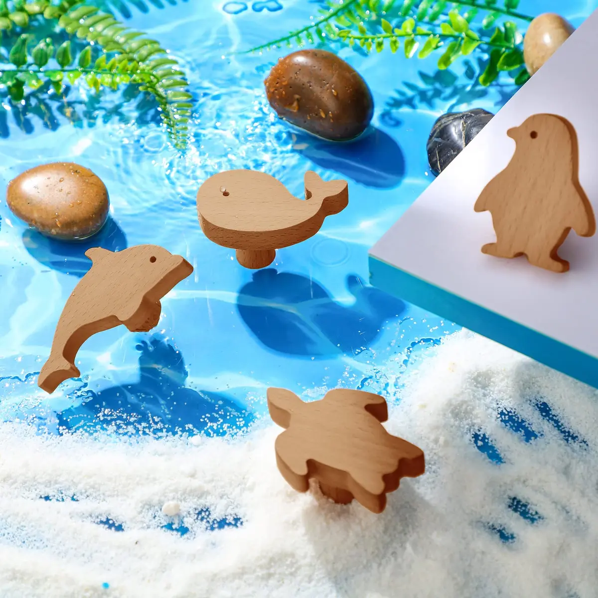 Qunclay Wooden Animal Dresser Knob Drawer Pull Sea Animal | Unfinished, 6 Sets for DIY Decor - view 7