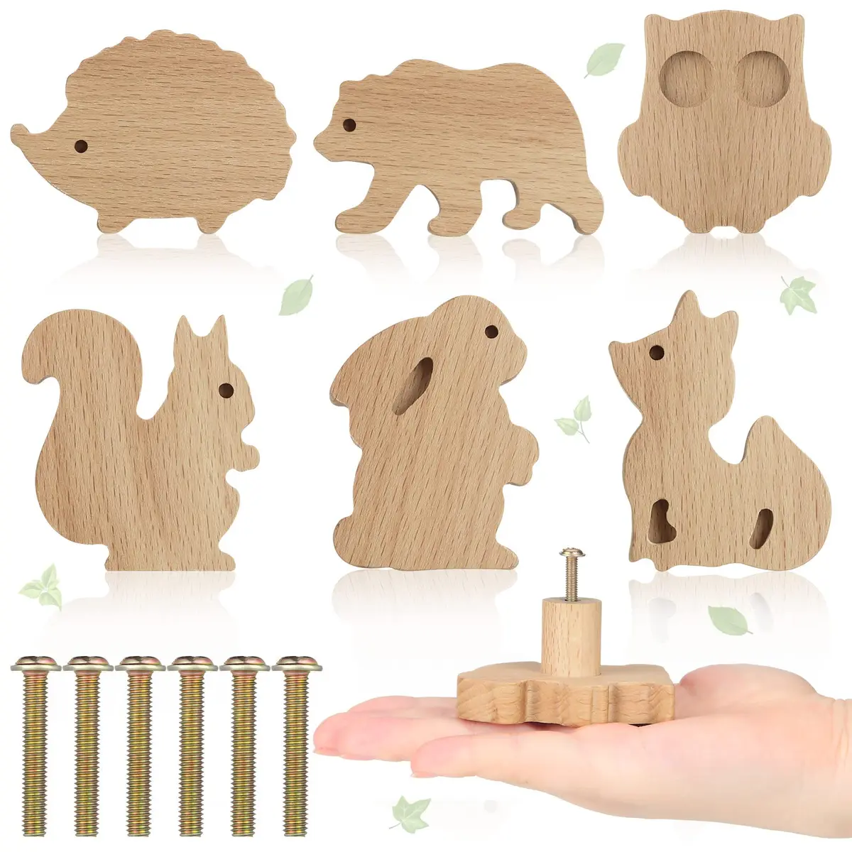 Qunclay Wooden Animal Dresser Knob Forest Animal | Cute Handcrafted Drawer Pulls for Furniture - main product image