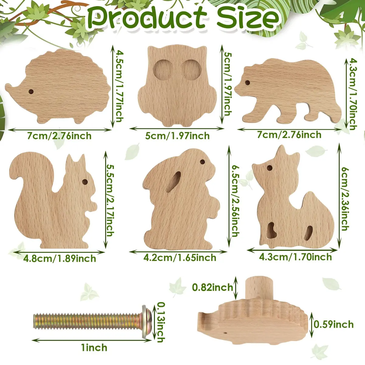 Qunclay Wooden Animal Dresser Knob Forest Animal | Cute Handcrafted Drawer Pulls for Furniture - view 2