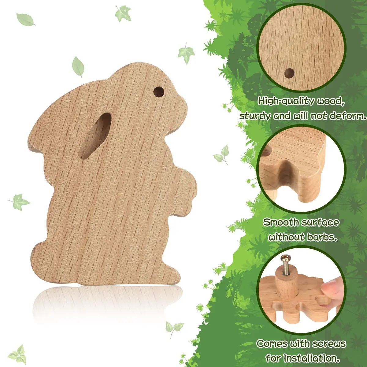 Qunclay Wooden Animal Dresser Knob Forest Animal | Cute Handcrafted Drawer Pulls for Furniture - view 4