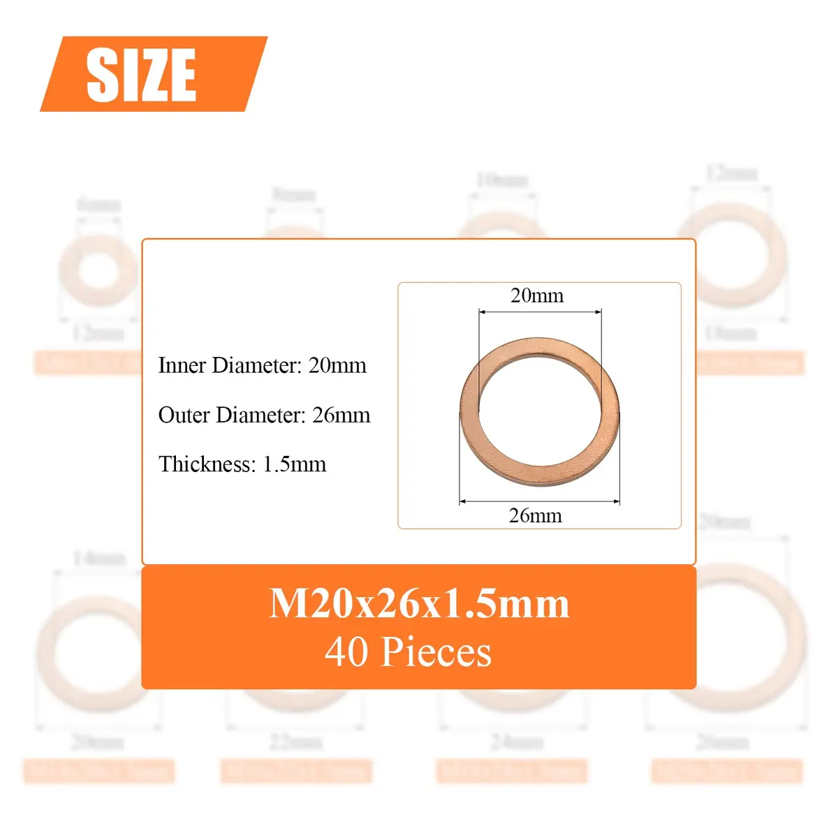 HELIFOUNER M20x26x1.5mm Copper Washers (40 Pieces) | High Heat Resistance Sealing Washers - view 3