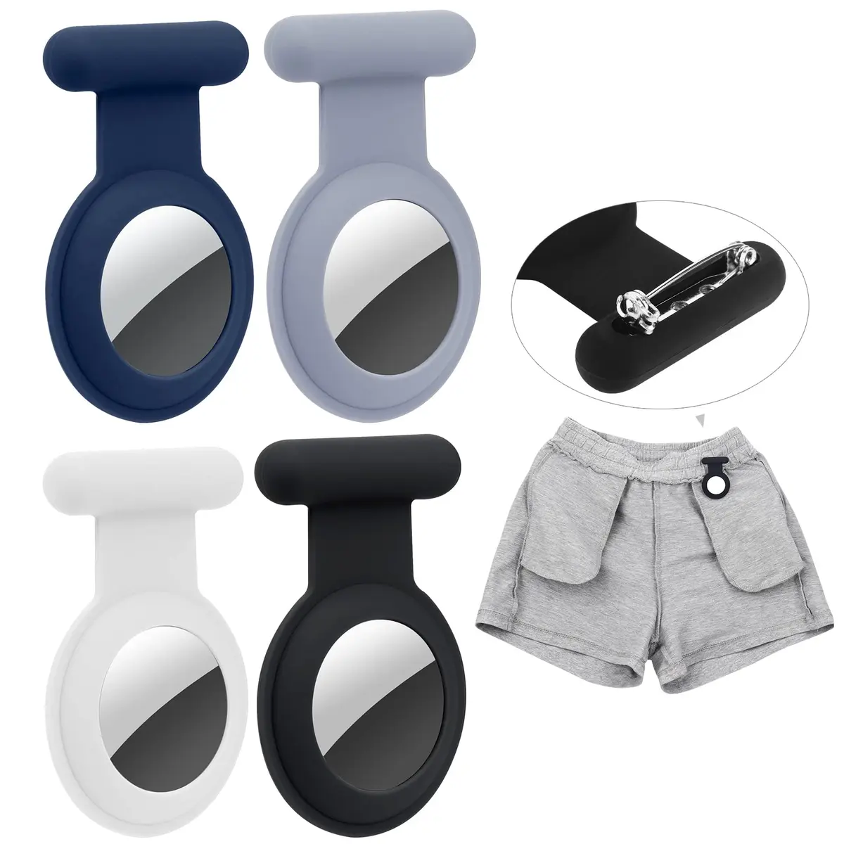 WALLFID Hidden Air-Tag Case for Kids, Elderly, Pets, Clothing | Black & Blue & Blue & White Silicone Tracker Holder - main product image