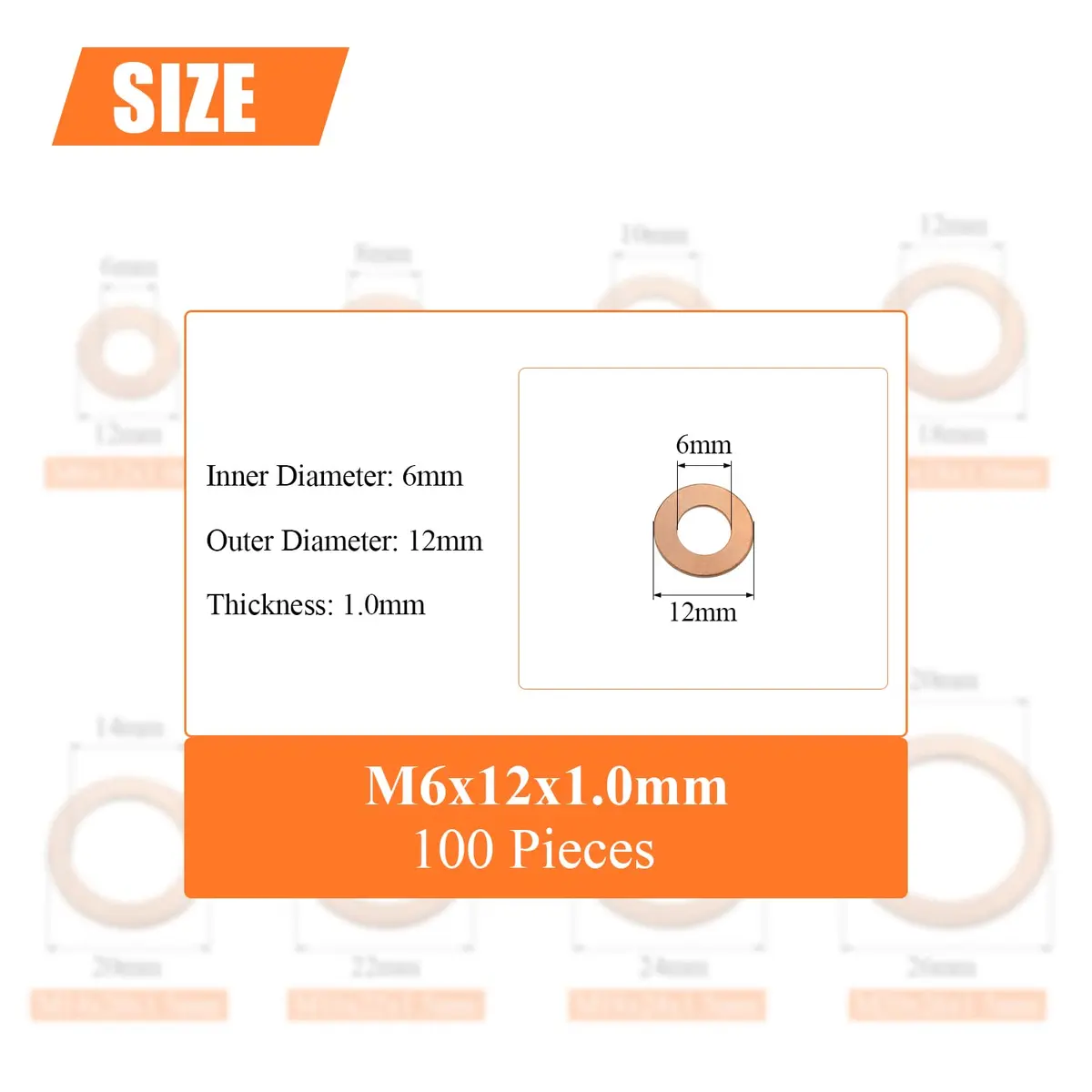 HELIFOUNER M6x12x1.0mm Copper Washers 100 Pieces | Copper Sealing Washers for M6 Bolts - view 3