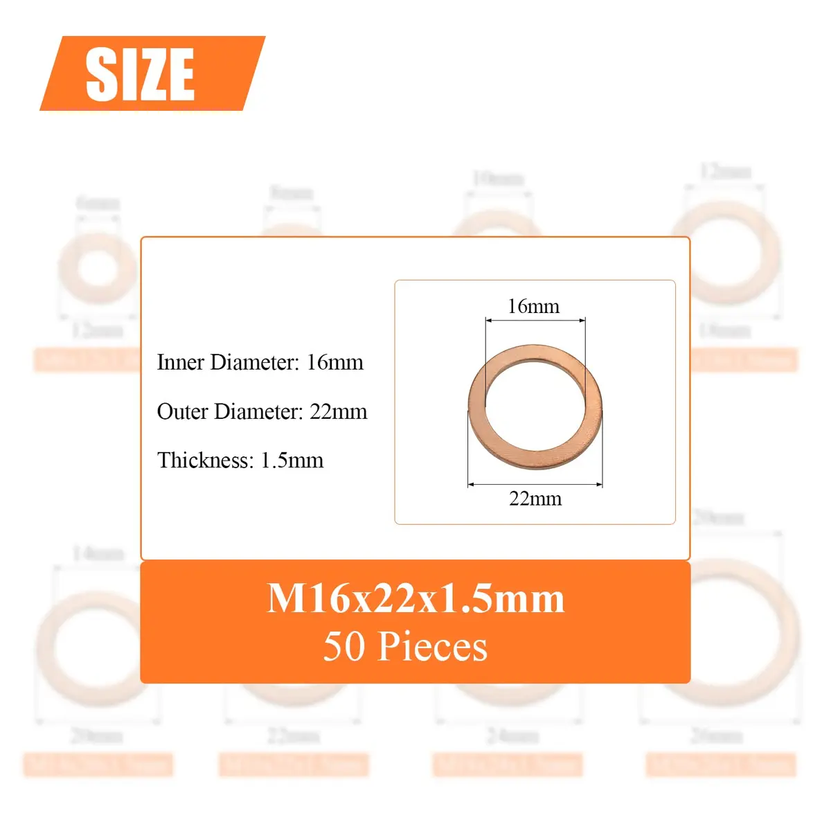 HELIFOUNER M16x22x1.5mm Copper Washers 50 Pieces | Sealing & High Heat Resistance - view 3