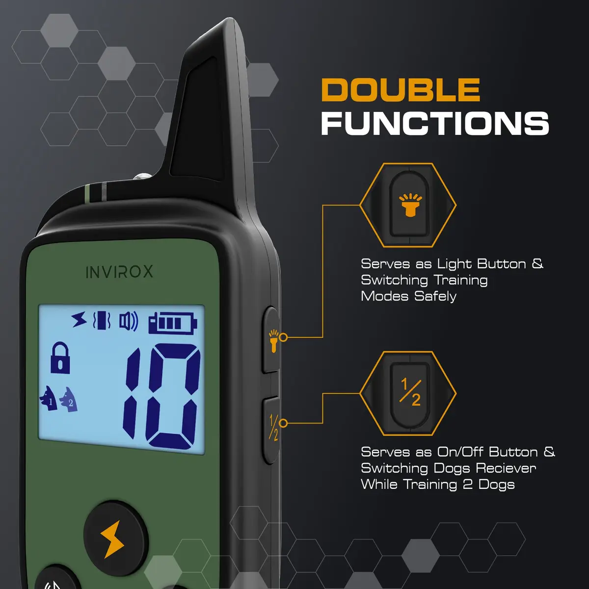 INVIROX Dog Training Collar with Remote, 123 Levels, 1100ft Range, IP67 Waterproof, Green Spark - view 6