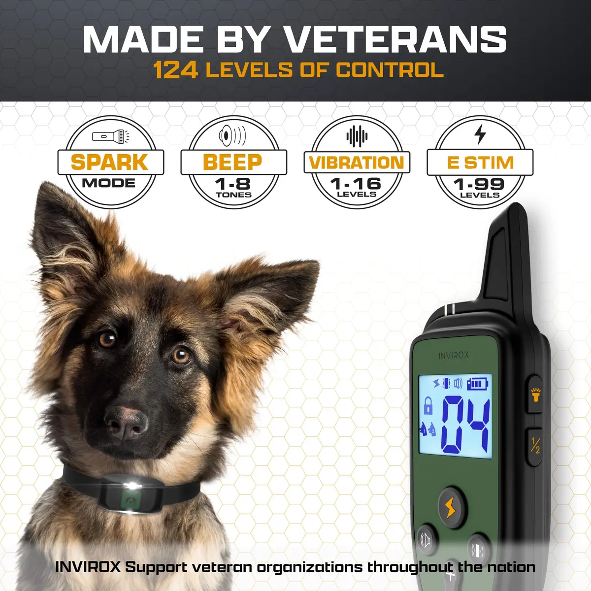 INVIROX Dog Training Collar with Remote, 123 Levels, 1100ft Range, IP67 Waterproof, Green Spark - view 2