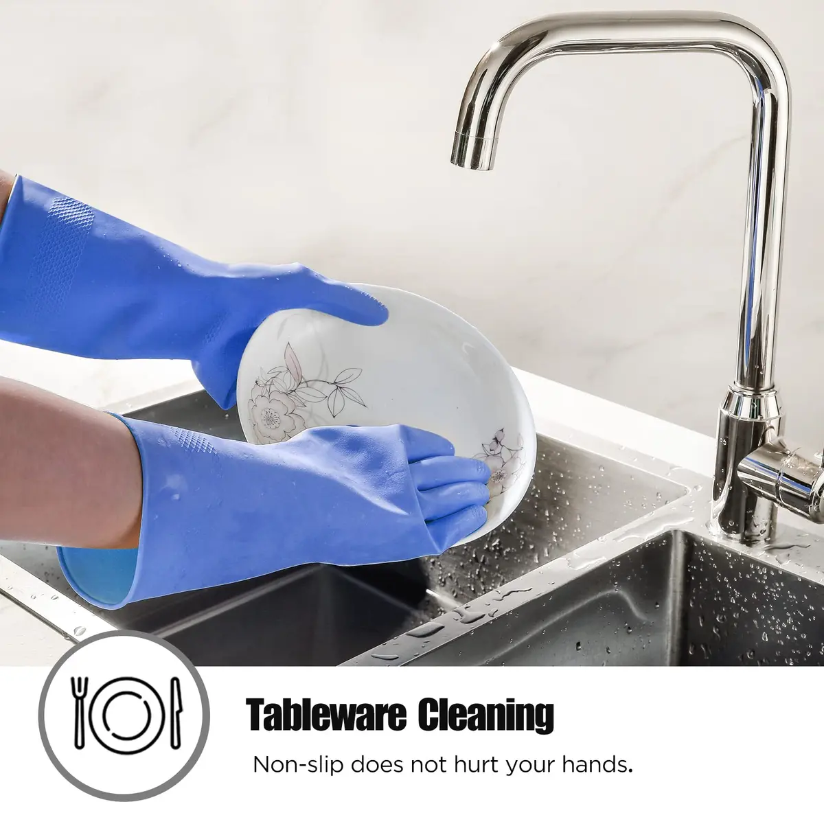 IUCGE XL Rubber Gloves for Kitchen & Household Cleaning | Reusable, Fish-Scale Grip, Blue - view 3