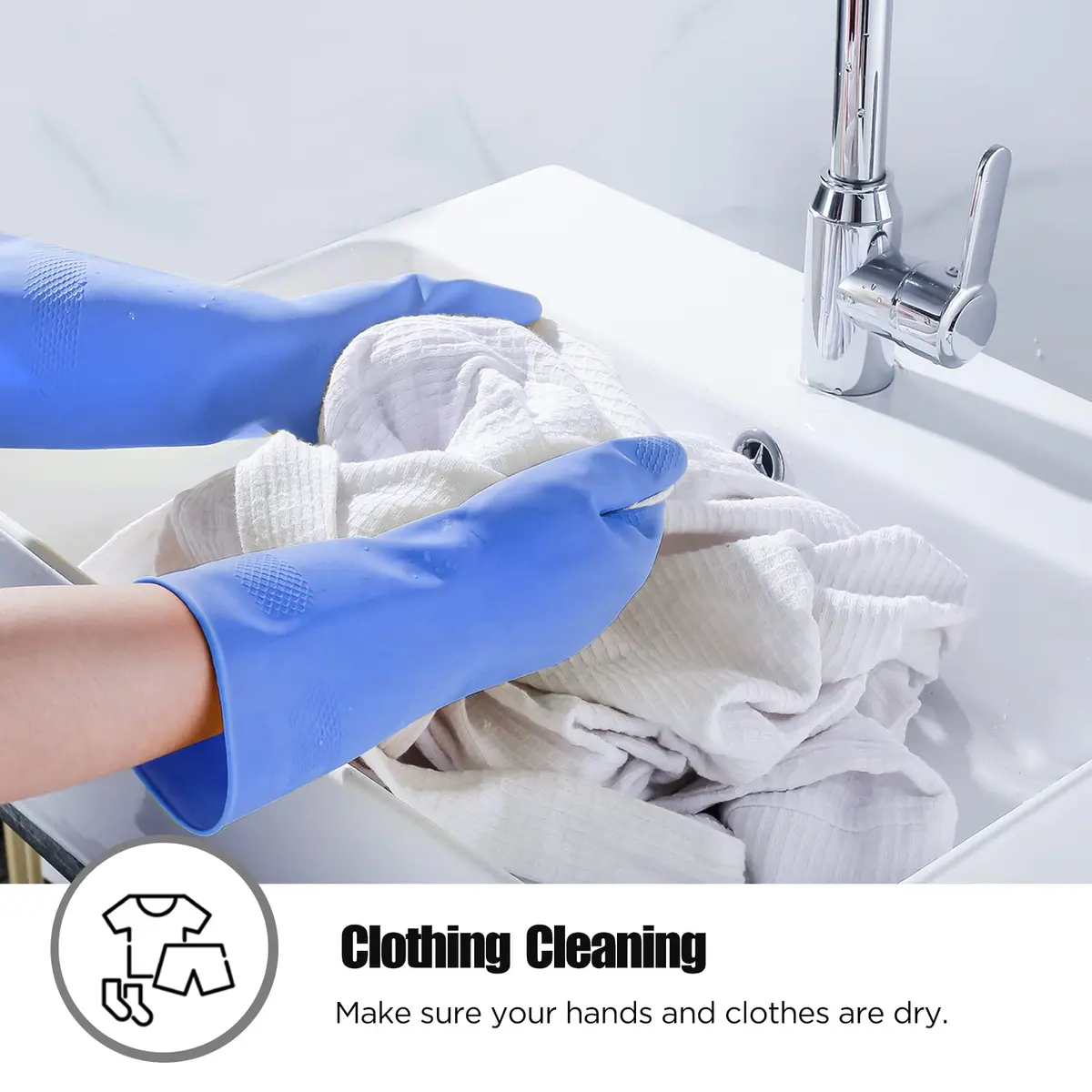 IUCGE XL Rubber Gloves for Kitchen & Household Cleaning | Reusable, Fish-Scale Grip, Blue - view 4