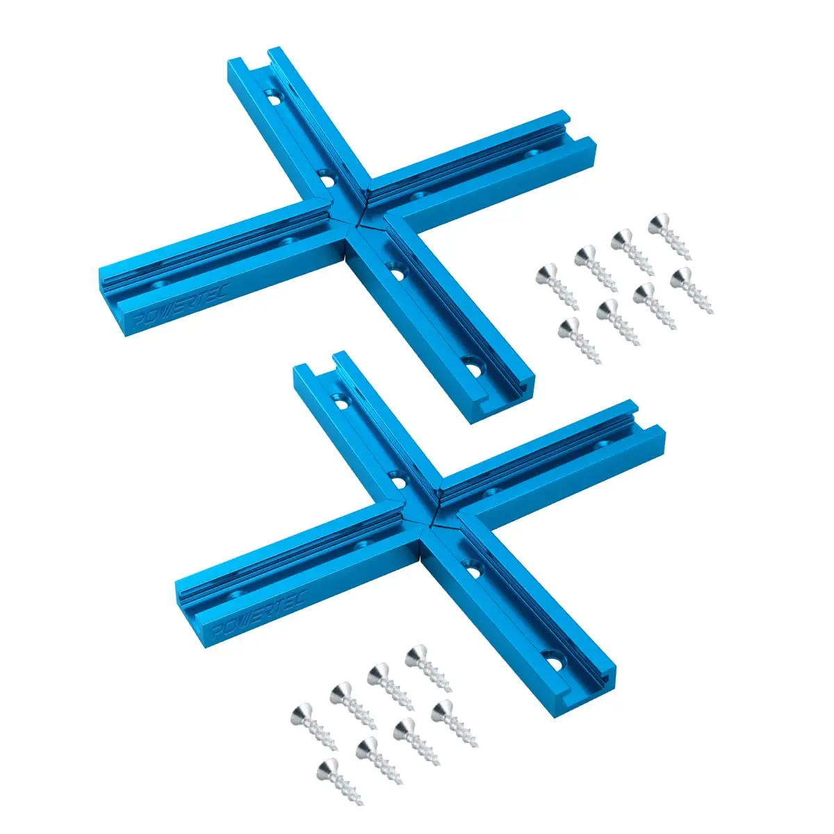 POWERTEC 71704V 3" T-Track Intersection Kit with Predrilled Mounting Holes & Wood Screws, 2 Sets | Aluminum T-Track Accessories for Woodworking Fixtures - main product image