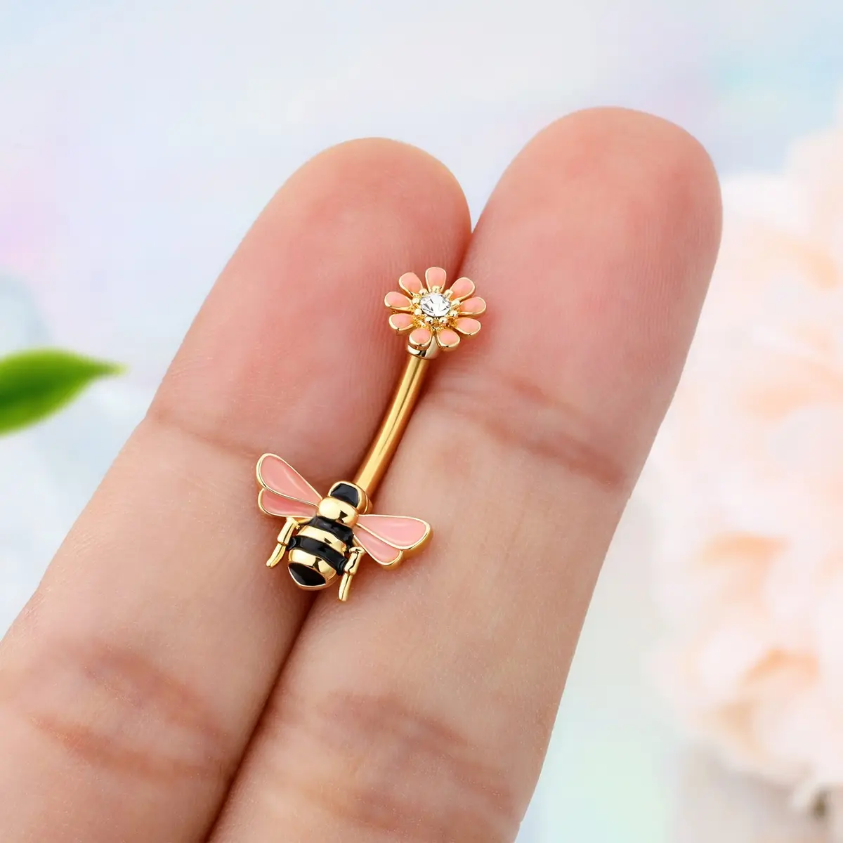 CM Crareesi Mania Belly Button Ring 14G Stainless Steel Bee & Flower Design | Cute Navel Piercing Jewelry with 10mm Diameter - view 5