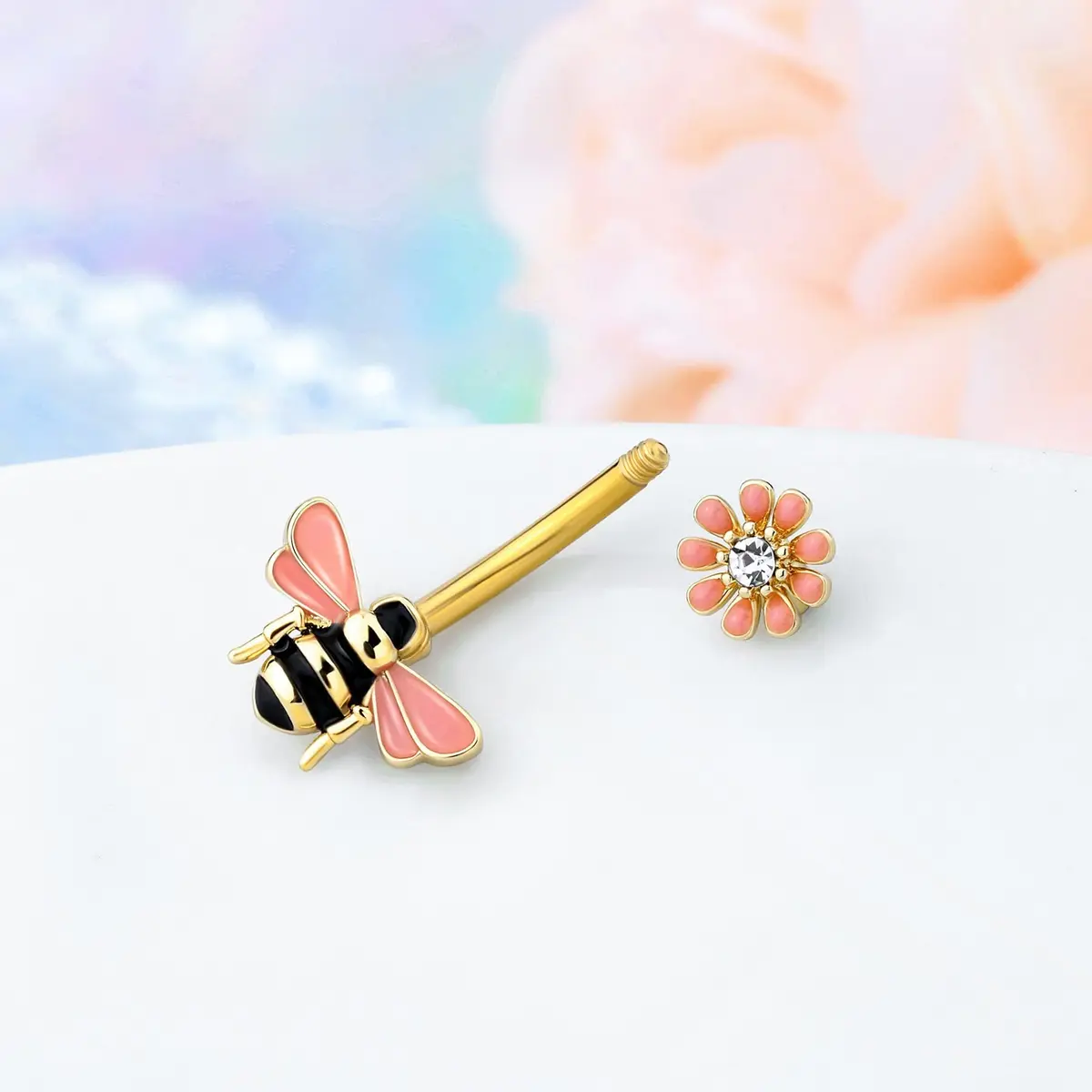 CM Crareesi Mania Belly Button Ring 14G Stainless Steel Bee & Flower Design | Cute Navel Piercing Jewelry with 10mm Diameter - view 6