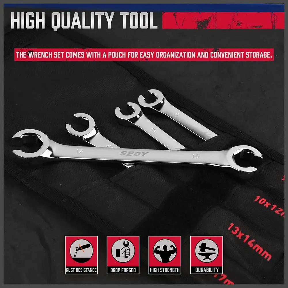 SEDY 4-Piece Metric Flare Nut Wrench Set 9-17mm | Offset Spanner for Fuel Lines & Hoses - view 5