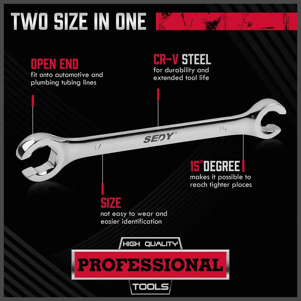 SEDY 4-Piece Metric Flare Nut Wrench Set 9-17mm | Offset Spanner for Fuel Lines & Hoses - view 6
