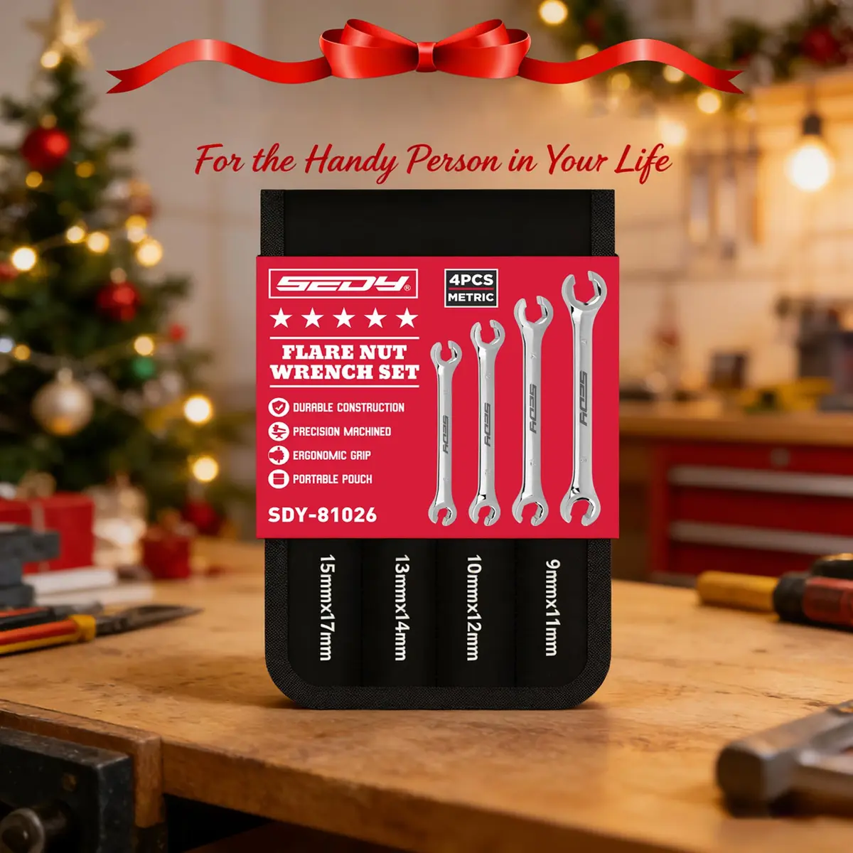 SEDY 4-Piece Metric Flare Nut Wrench Set 9-17mm | Offset Spanner for Fuel Lines & Hoses - view 7