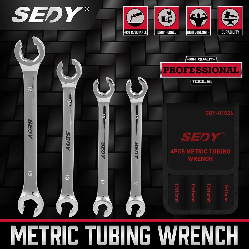 SEDY 4-Piece Metric Flare Nut Wrench Set 9-17mm | Offset Spanner for Fuel Lines & Hoses - view 2