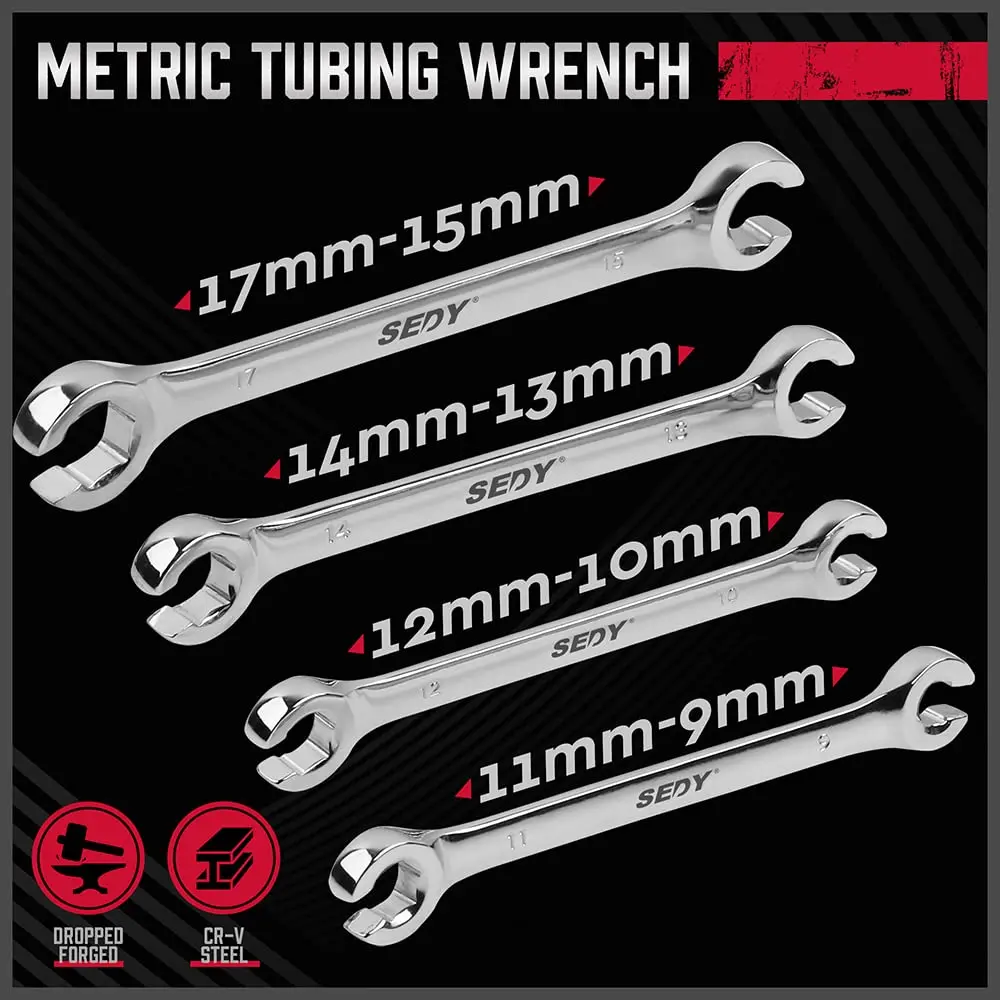 SEDY 4-Piece Metric Flare Nut Wrench Set 9-17mm | Offset Spanner for Fuel Lines & Hoses - view 4
