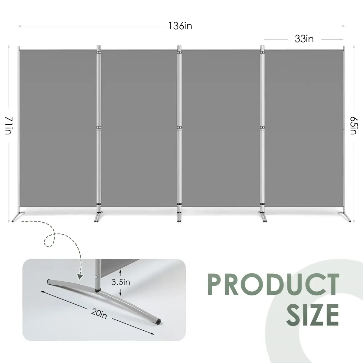 RANTILA 4 Panel Room Divider 213 cm (71" H) | Freestanding Privacy Screen for Home & Office - view 2
