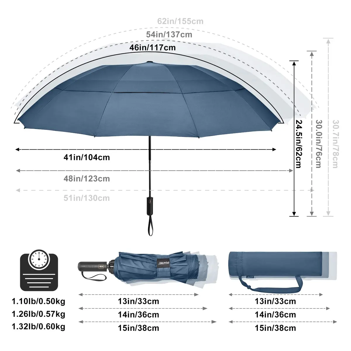 G4Free 62 Inch Large Golf Umbrella Windproof Reverse Travel Umbrella | Auto Open & Close, Double Canopy, Compact for Rain & Golf - view 2
