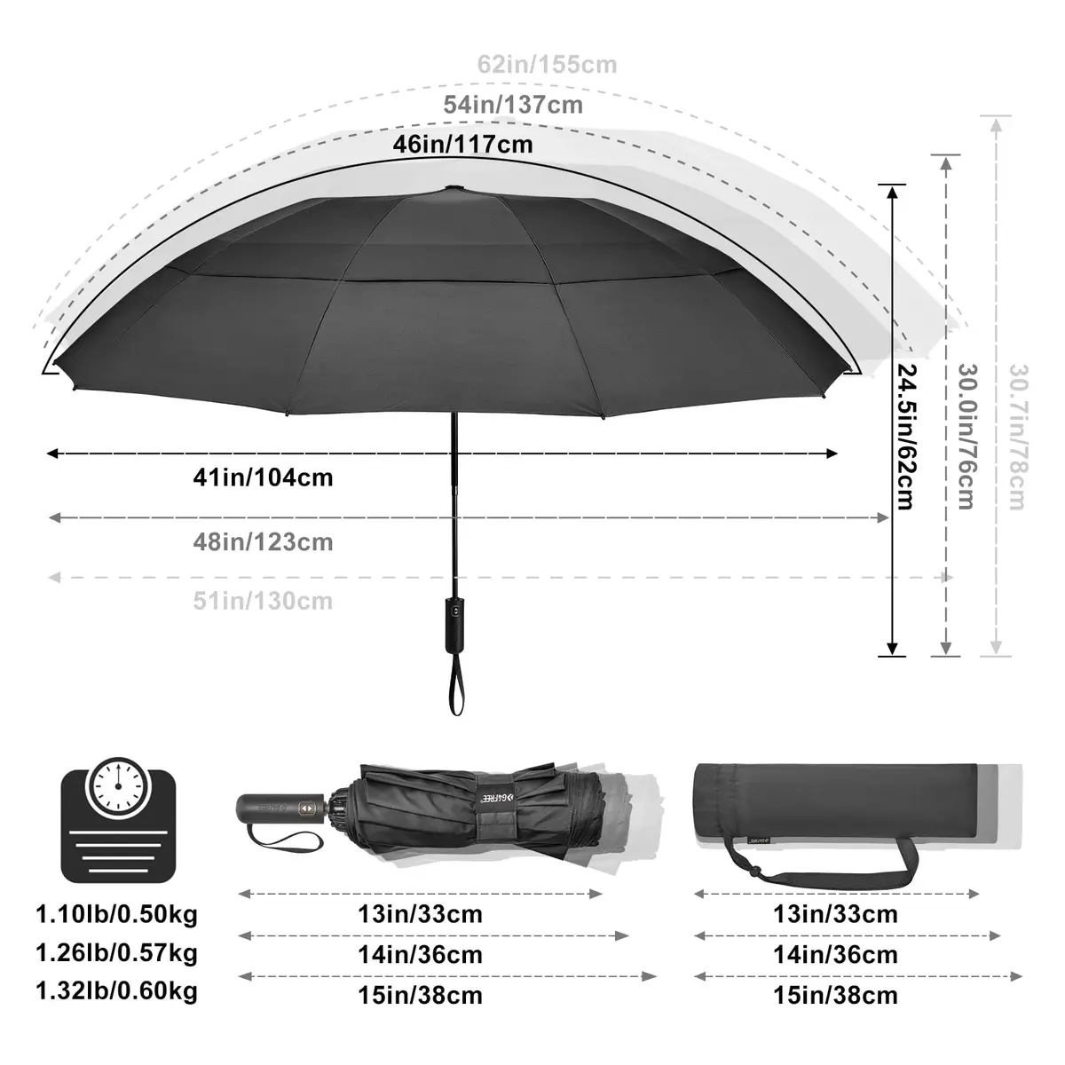 G4Free 62 Inch Large Golf Umbrella Windproof Reverse Travel Umbrella with Double Canopy and Auto Open/Close | 157.5 cm (62 Inch) Arc - view 2