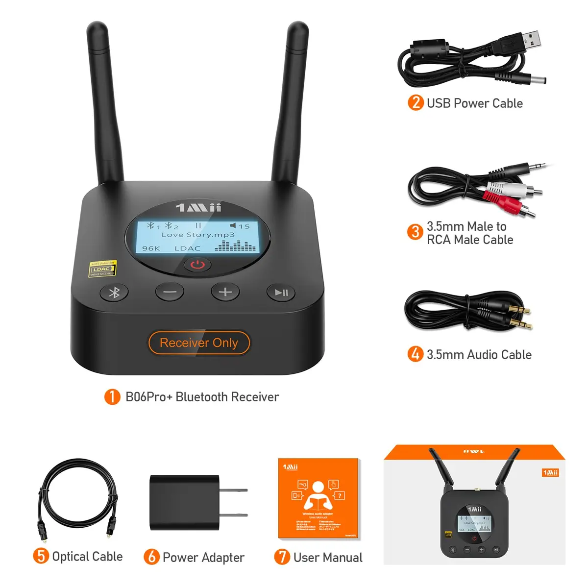 1Mii B06Pro+ Hi-Fi Bluetooth 5.3 Audio Receiver, LDAC Hi-Res Wireless Adapter for Home Stereo, 3.5mm AUX Optical Coaxial | Long Range, Volume Control - view 8