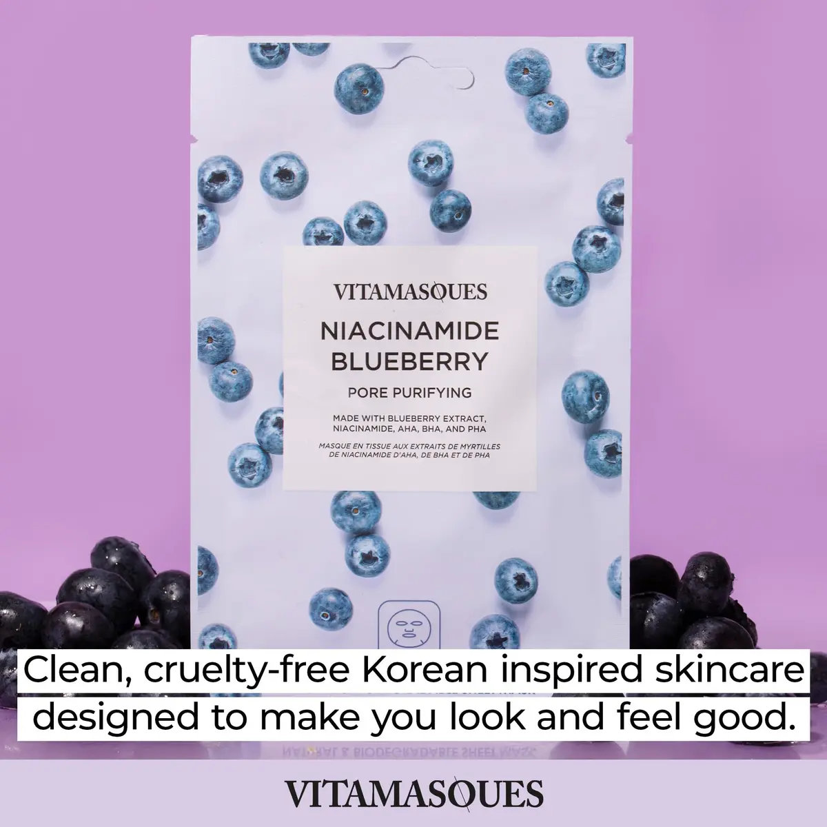 Vitamasques Niacinamide Blueberry Face Sheet Mask, 7 Pack | Brightening & Hydrating Korean Mask for All Skin Types - view 6