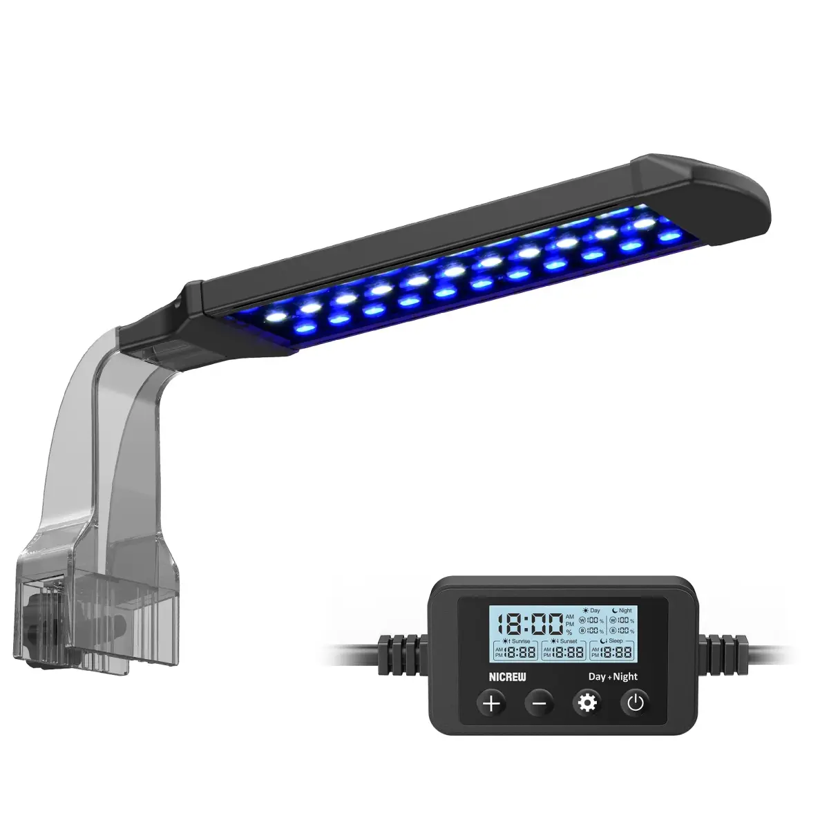 NICREW Clip-on Marine Aquarium Light for Coral Reef Tank | 10W LED, Blue & White Spectrum, Adjustable Brightness - main product image
