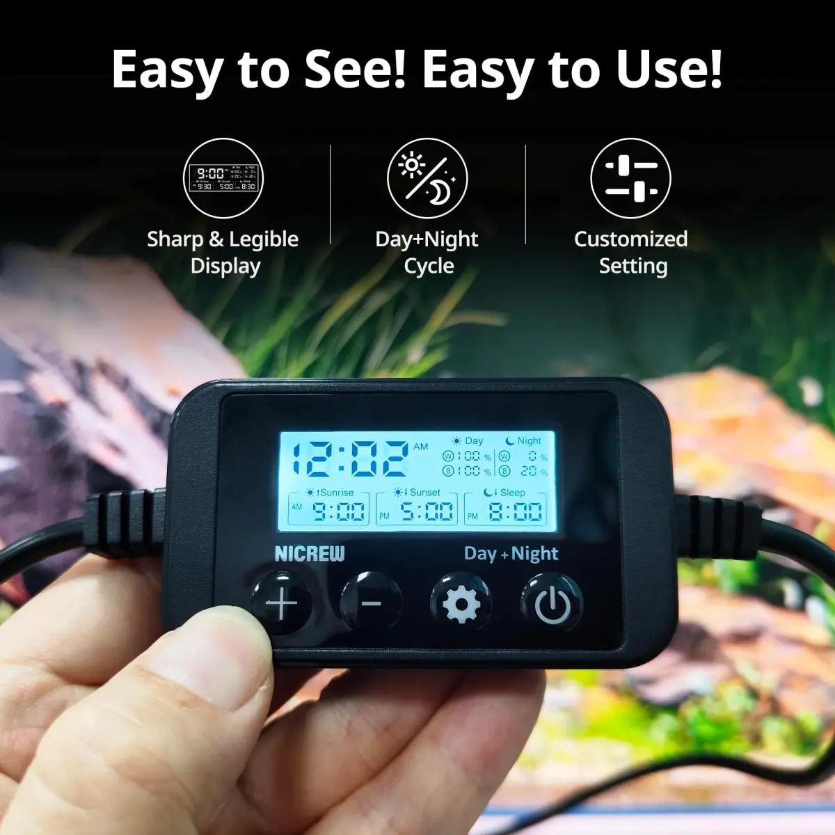 NICREW Clip-on Marine Aquarium Light for Coral Reef Tank | 10W LED, Blue & White Spectrum, Adjustable Brightness - view 4