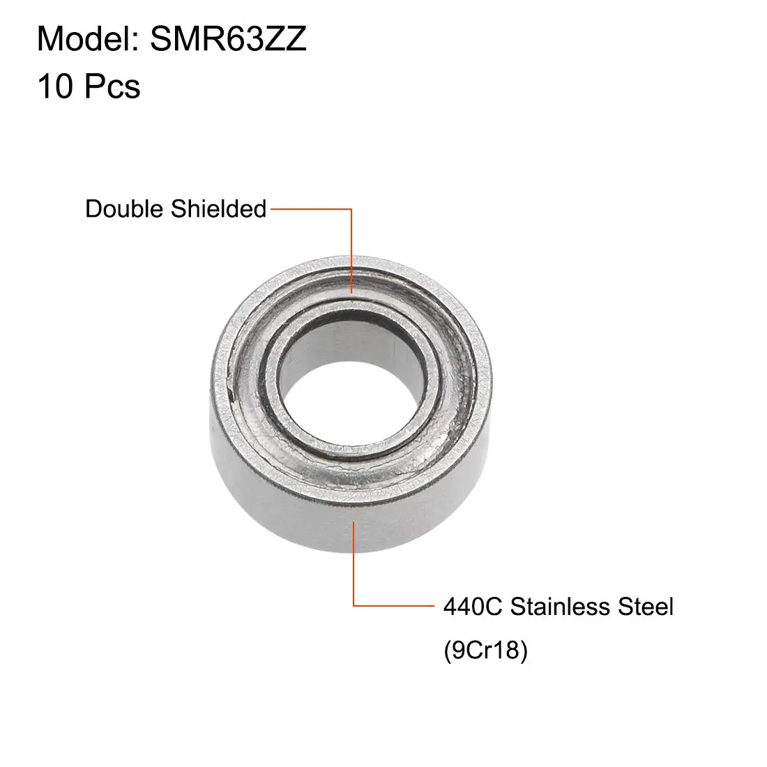uxcell SMR63ZZ Deep Groove Ball Bearing 3mm x 6mm x 2.5mm | Stainless Steel, Shielded, High Speed - view 2