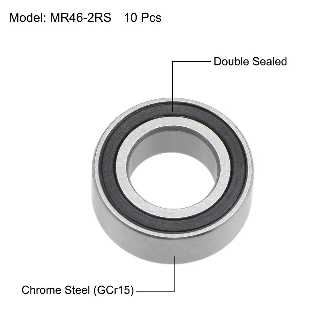 uxcell MR116-2RS Ball Bearings 6mm Inner Dia 11mm OD 4mm Bore Double Sealed Chrome Steel Z2 10pcs - view 2