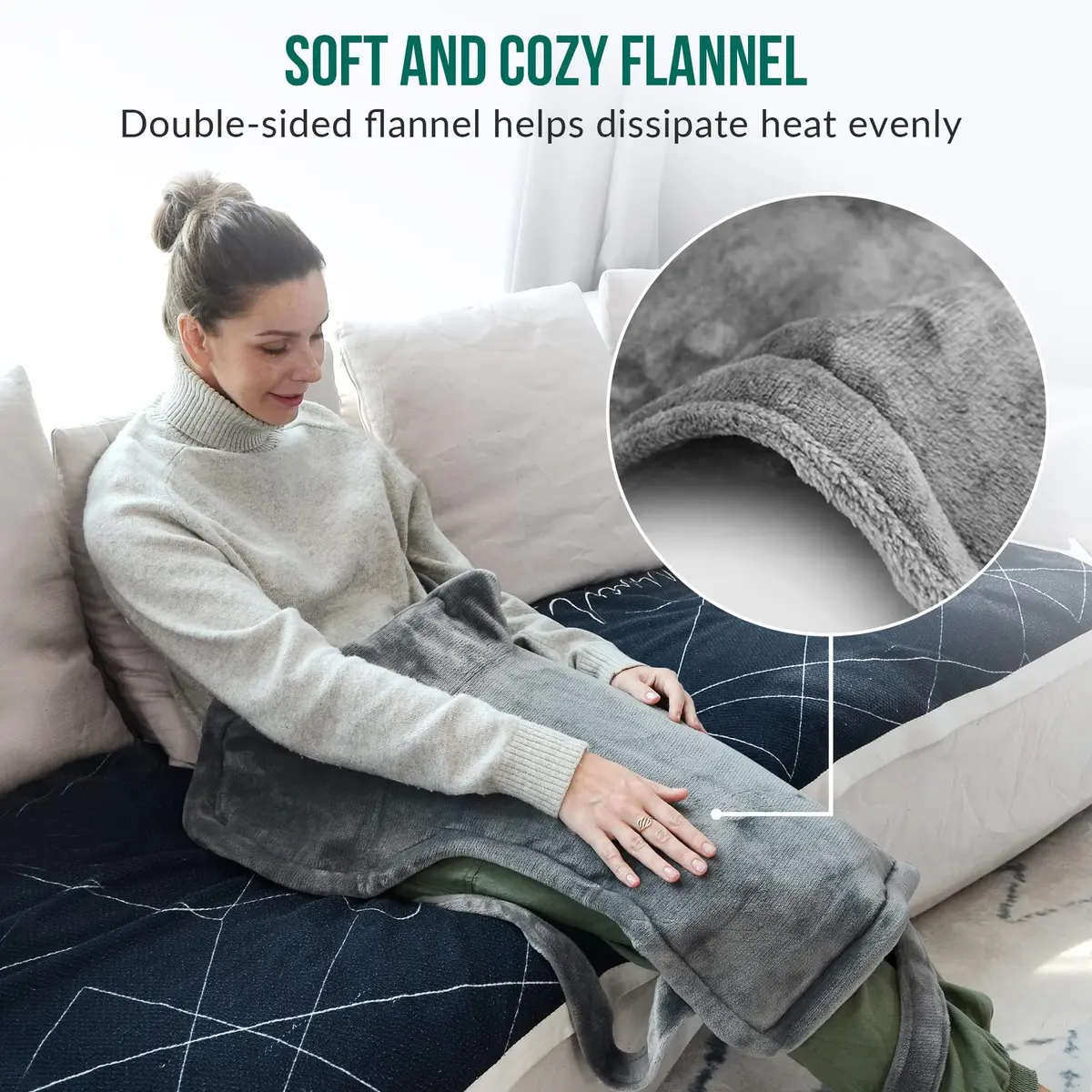 Snailax Large Heating Pad for Neck, Shoulders and Back, 81cm x 56cm (33"x24") | Fast Heating with 6 Settings & Auto Shut-Off - view 5